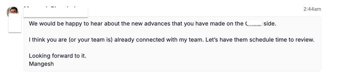 Screenshot of a positive reply received from a prospect on LinkedIn